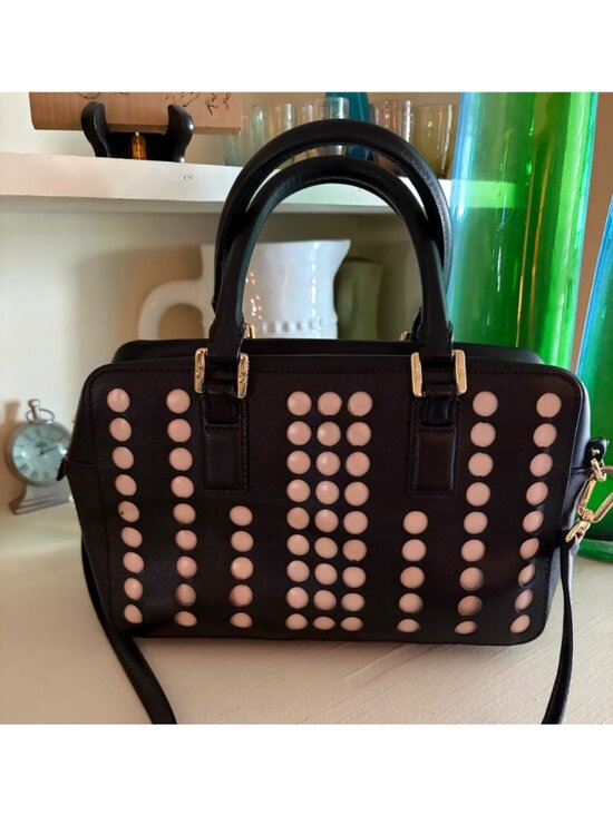 Tory Burch Handbags - Tory Burch Robinson Black White Saffiano Leather Lily Square Satchel Bag Limited